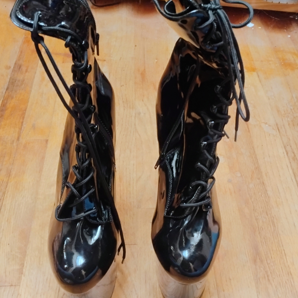 Pleaser Black Patent Lace-Up Boots